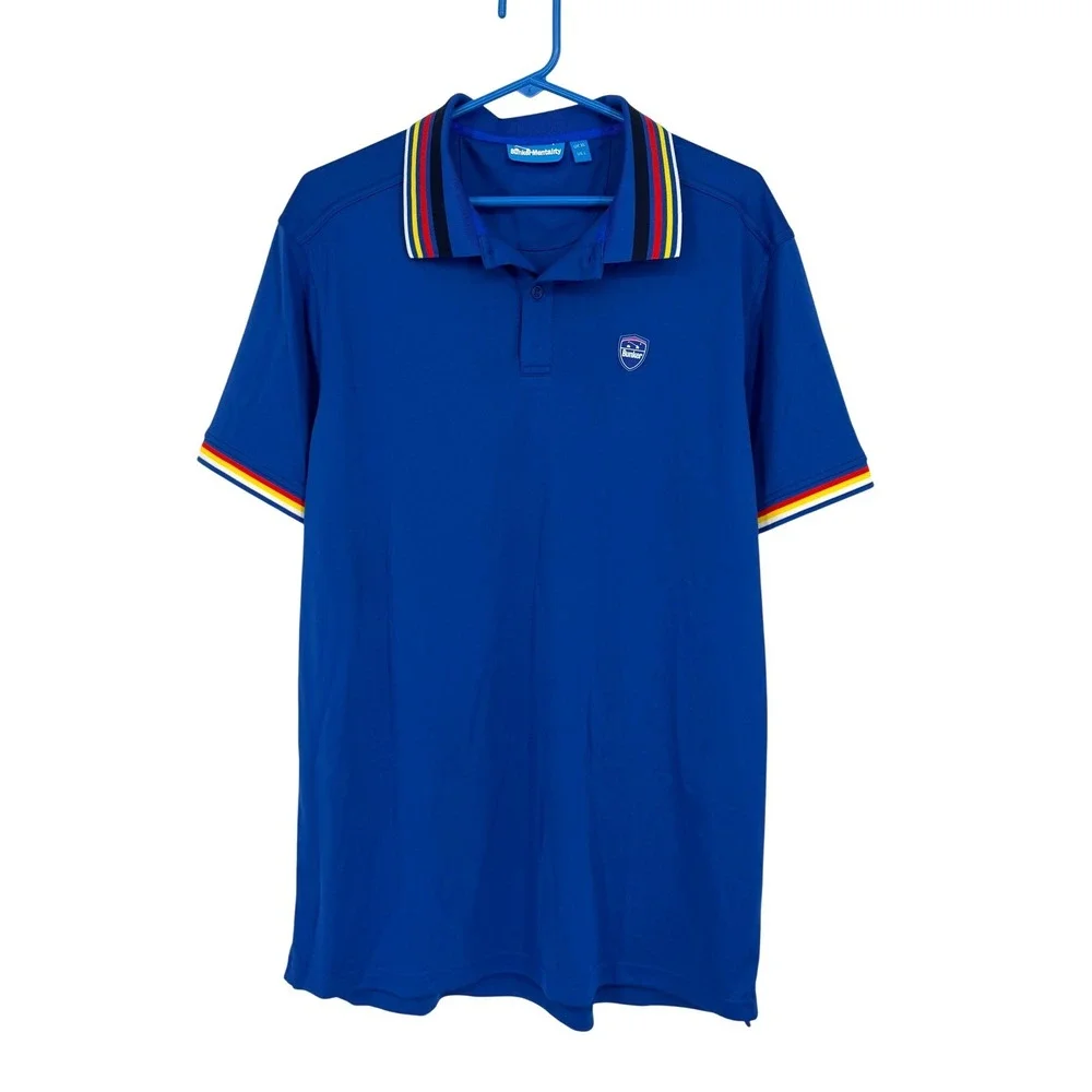 Bunker Mentality Mens Royal Blue Performance Golf Polo Shirt Striped Trim Size L